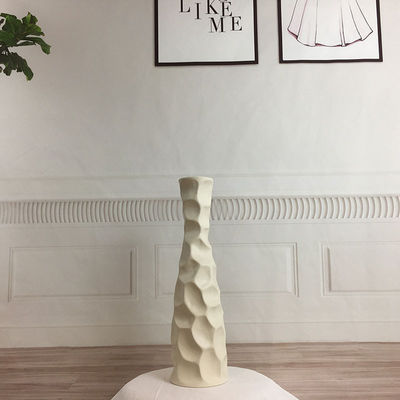 Vase de fleurs en pierre céramique mince de 16 pouces de hauteur en blanc gris mat pour pot de table