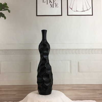Vase de fleurs en pierre céramique mince de 16 pouces de hauteur en blanc gris mat pour pot de table
