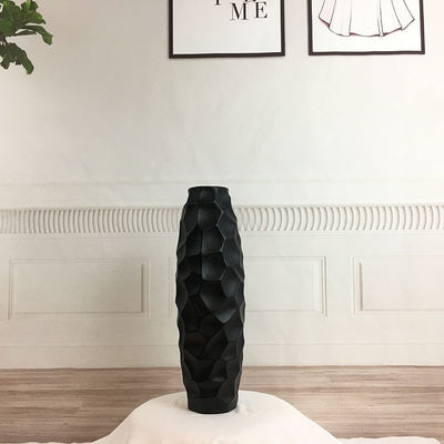 Vase de fleurs en pierre céramique mince de 16 pouces de hauteur en blanc gris mat pour pot de table