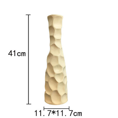 Vase de fleurs en pierre céramique mince de 16 pouces de hauteur en blanc gris mat pour pot de table