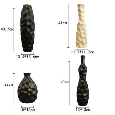 Vase de fleurs en pierre céramique mince de 16 pouces de hauteur en blanc gris mat pour pot de table