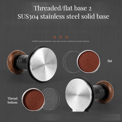 58mm Barista Coffee Tamper Set avec poignée en bois massif et base ondulée en acier inoxydable