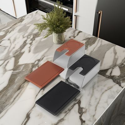 Station de manipulation d'espresso écologique avec base en bois massif et en acier inoxydable noir