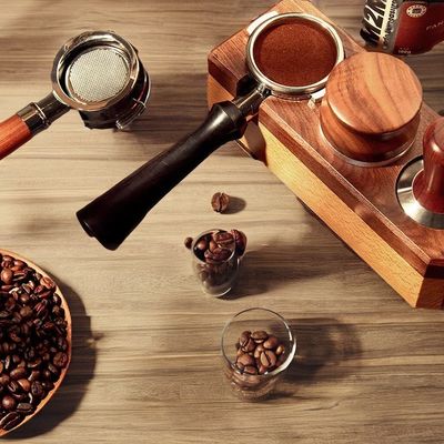 Appareils de brassage de café portables 58 mm entonnoir en acier inoxydable et portafiltre en bois