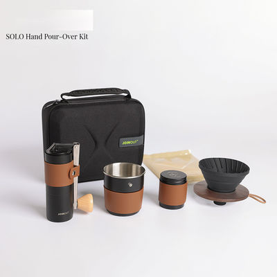 Moulin à café manuel portable en acier inoxydable en extérieur, kit de brassage classique pour camping en extérieur, kit de brassage de voyage, comprenant une tasse de filtre en céramique