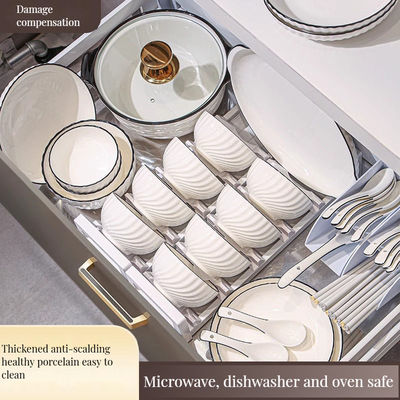 Dinnersets élégante céramique porcelaine blanche plateau de plaque avec bord noir et soupe