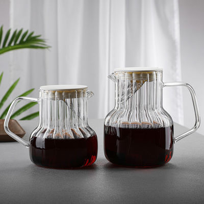 Bouilloire en verre à couvercle en bois rayé avec design classique Durable et résistant à la température