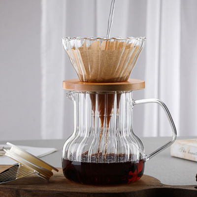 Bouilloire en verre à couvercle en bois rayé avec design classique Durable et résistant à la température