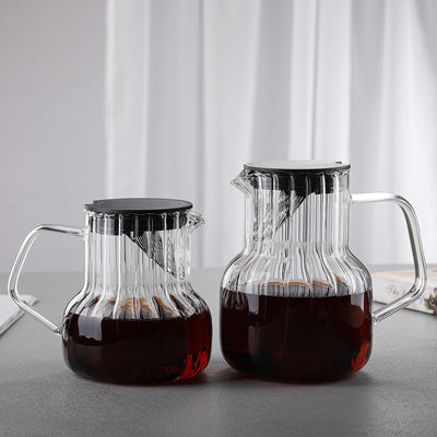 Bouilloire en verre à couvercle en bois rayé avec design classique Durable et résistant à la température