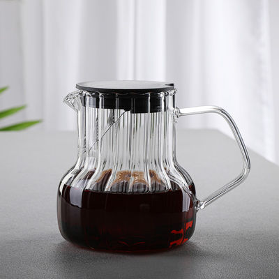 Bouilloire en verre à couvercle en bois rayé avec design classique Durable et résistant à la température