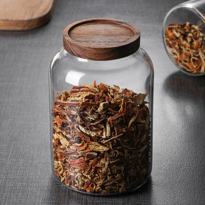 Bocal en verre fonctionnel à couvercle en bois pour le stockage des assaisonnements alimentaires dans les restaurants et les fêtes