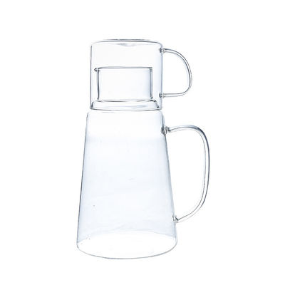 Conception moderne Flasche à eau chaude / froide Jus de boisson Carafe Flasche en verre avec tasse