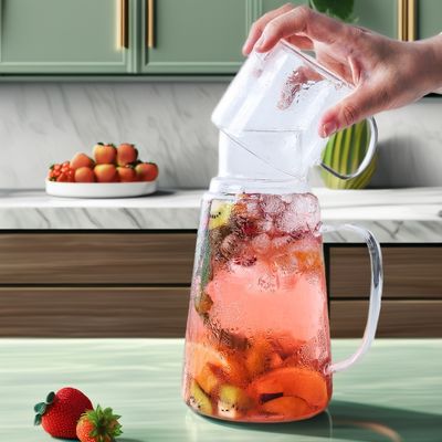 Conception moderne Flasche à eau chaude / froide Jus de boisson Carafe Flasche en verre avec tasse