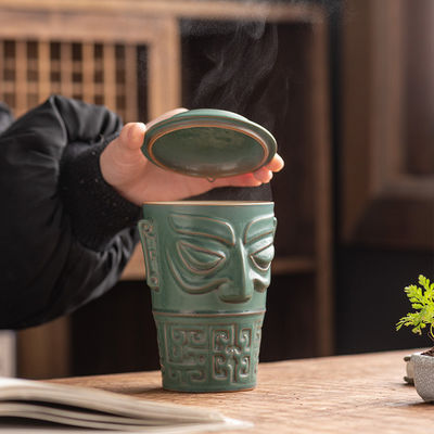 Le meilleur choix des acheteurs commerciaux: tasse en céramique Sanxingdui End avec couvercle et design culturel
