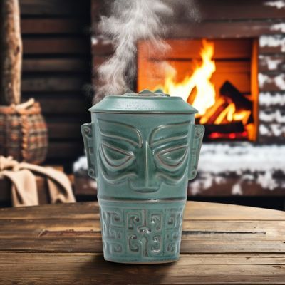 Une tasse en céramique culturelle Sanxingdui élégante avec cuillère et plateau