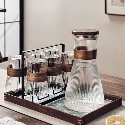 Ensemble de boissons en verre borosilicate de haute taille personnalisé pour les bouteilles d'eau froide domestiques modernes