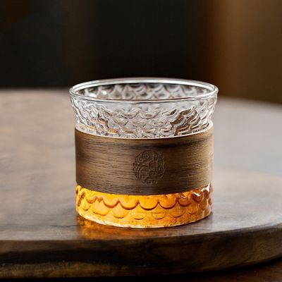 Coupe à café et à thé en verre à anneaux en bois pour l'eau potable