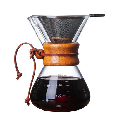 Stockage de la série classique 1 à 3 tasse de cou en bois versant-sur le fabricant de 6 tasses de filtre à café naturel verre versant thé ensemble