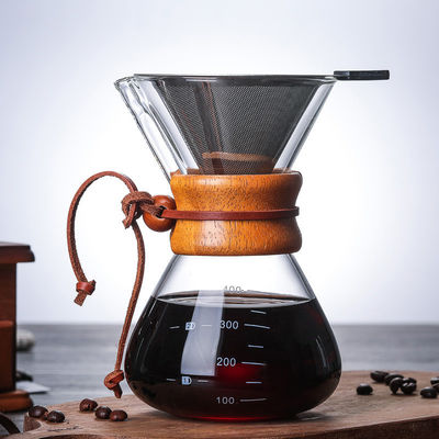 Stockage de la série classique 1 à 3 tasse de cou en bois versant-sur le fabricant de 6 tasses de filtre à café naturel verre versant thé ensemble