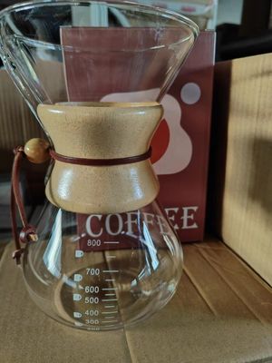 Stockage de la série classique 1 à 3 tasse de cou en bois versant-sur le fabricant de 6 tasses de filtre à café naturel verre versant thé ensemble