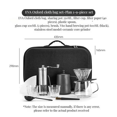 Set de café brassé à la main en acier inoxydable en extérieur avec tasses en verre durcies écologiques