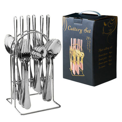 24 PCS ensemble de plateaux en or pour les fêtes personnalisé couverts en acier inoxydable couteau cuillère fourchette