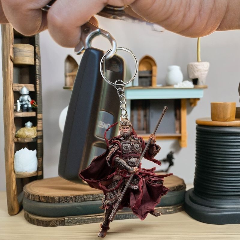 Couleur noire Wukong porte-clés plat pendentif acrylique 2D pour sac à dos clé de voiture décor portable