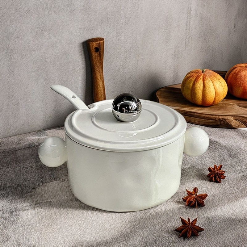 Couvercle en acier inoxydable, bocal à oreille double en céramique pour nouilles et soupes, contenant alimentaire imprimé