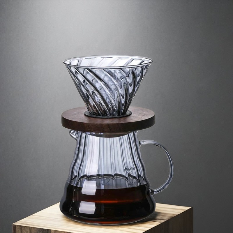 Cappuccino portable pour adultes avec support en bois et entonnoir en verre