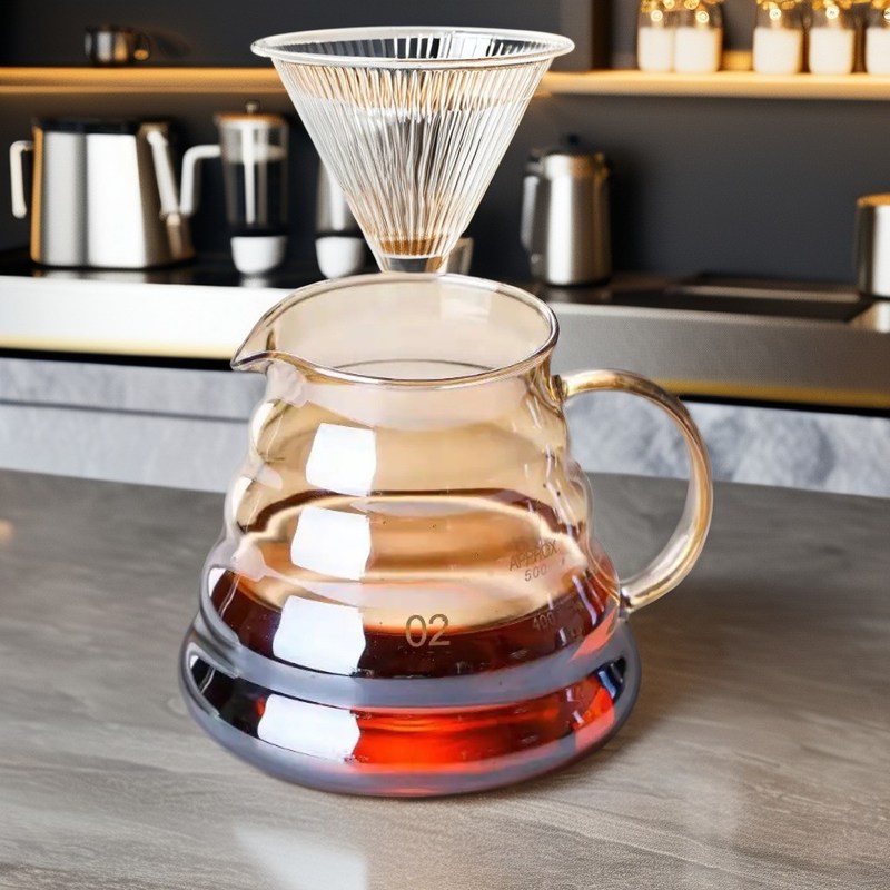Serveur en verre métallique portable de 500 ml à 1000 ml avec couvercle machine à café transparente