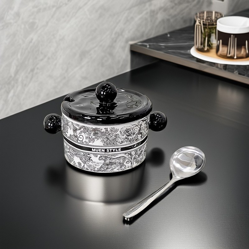 Bouteille en céramique à fleurs de pinellia de style américain et récipient alimentaire micro-ondes