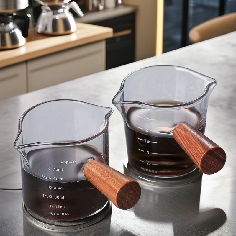 Coupe de mesure de café en verre italien à double bouche avec verre transparent et couvercle