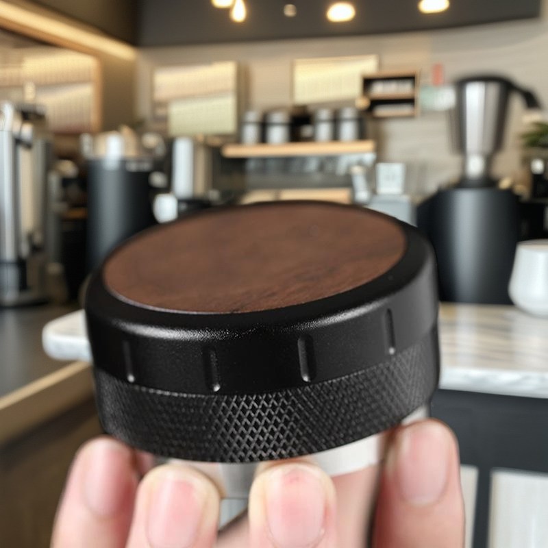 Espresso tamper avec poignée en bois de noyer et base en acier inoxydable 51 mm/53 mm PS plastique