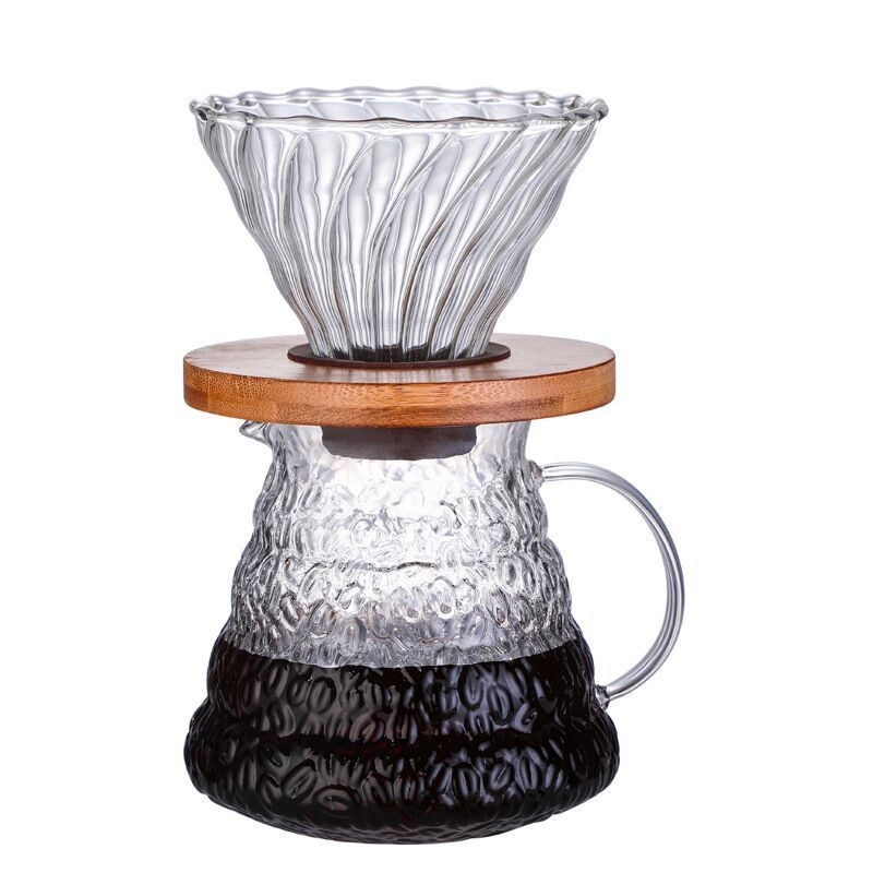 Set de cafetière en verre transparent avec goutte-à-goutte résistant à la chaleur et capacité 600 ml