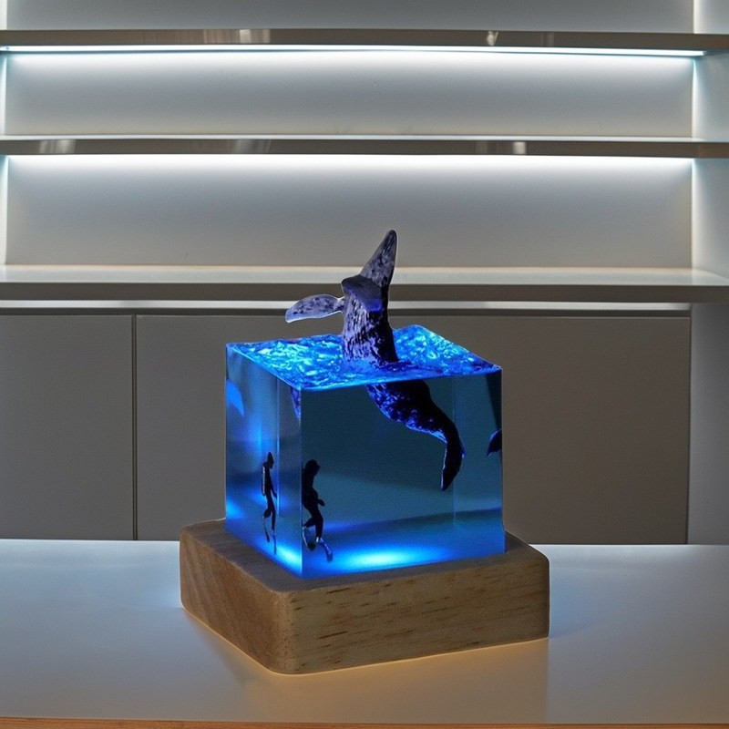 Lampe de nuit directe de l'océan résine atmosphère Tableau de lumière pour la chambre des enfants en bambou