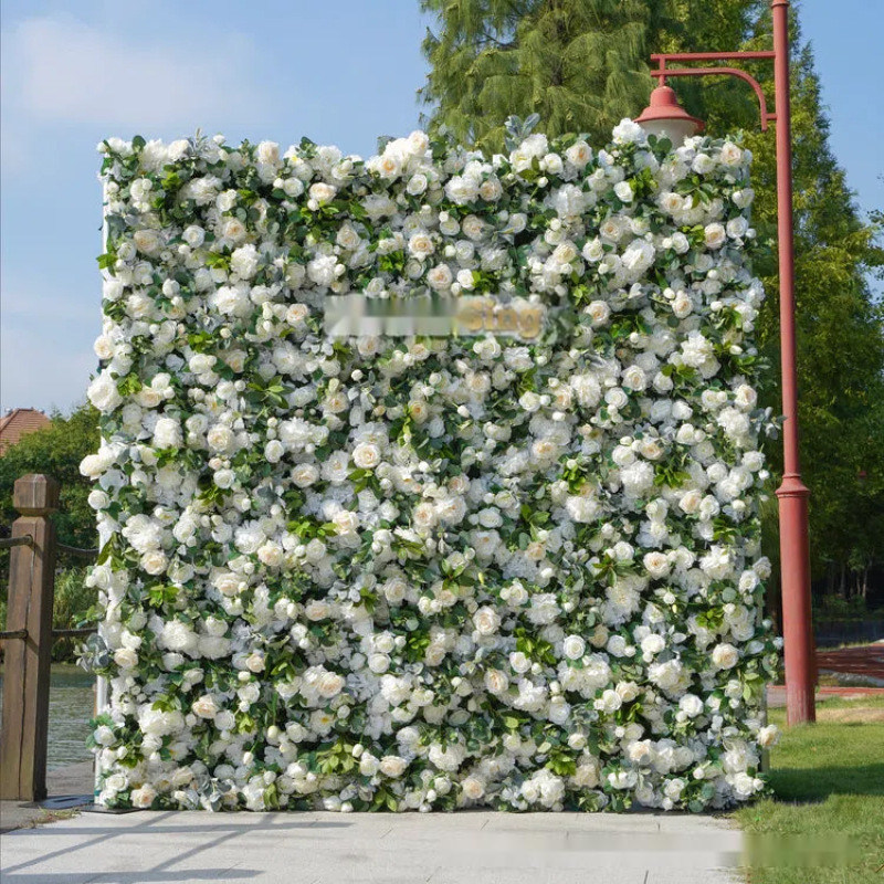 Événements Décoration en tissu 3D Mur floral avec plantes vertes simulées et fleurs artificielles