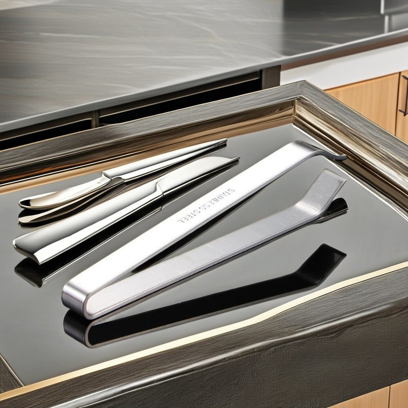 Pinces et pinces en bambou pour ustensiles en mélamine en acier inoxydable