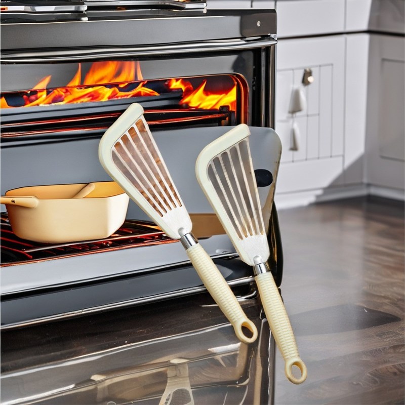 Pans non adhésifs Remuer-Friture en silicone jambon de poisson Turner Spatula à fente avec poignée en plastique