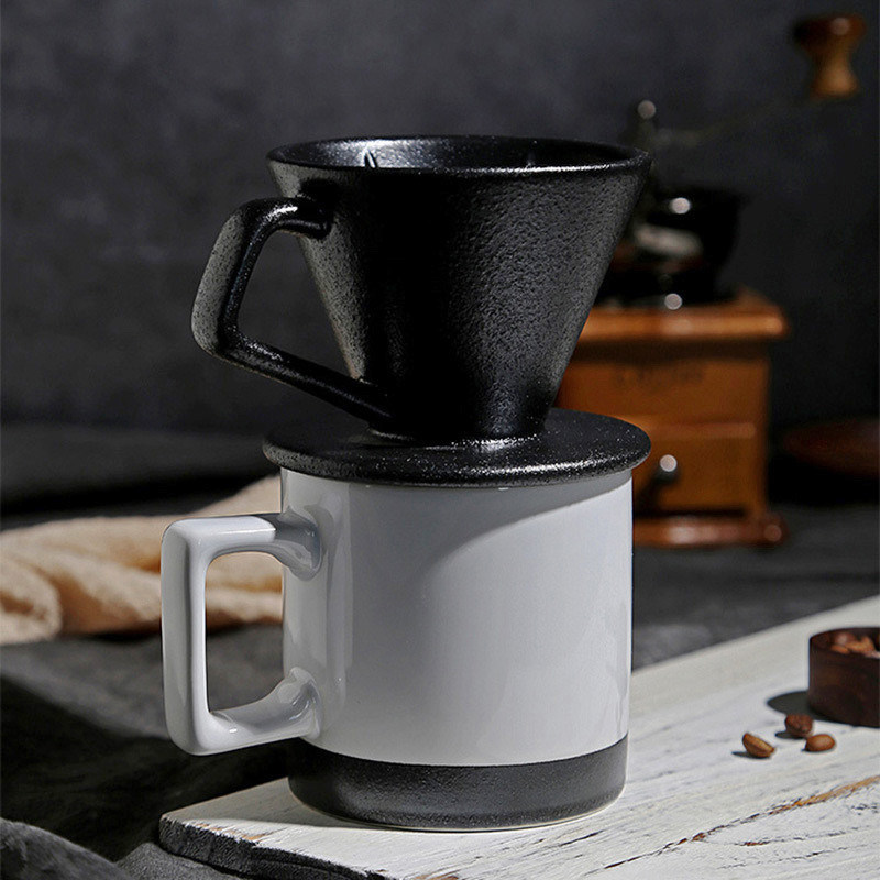 Accueil Produits De style européen Set goutte-à-goutte en céramique pour café avec tasse de design classique en noir