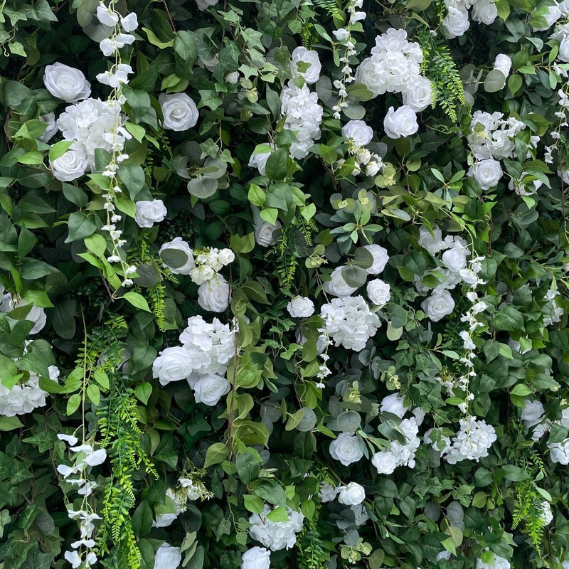 Paroi de fleurs en tissu 3D et plantes vertes simulées pour le mariage Saint-Valentin Noël