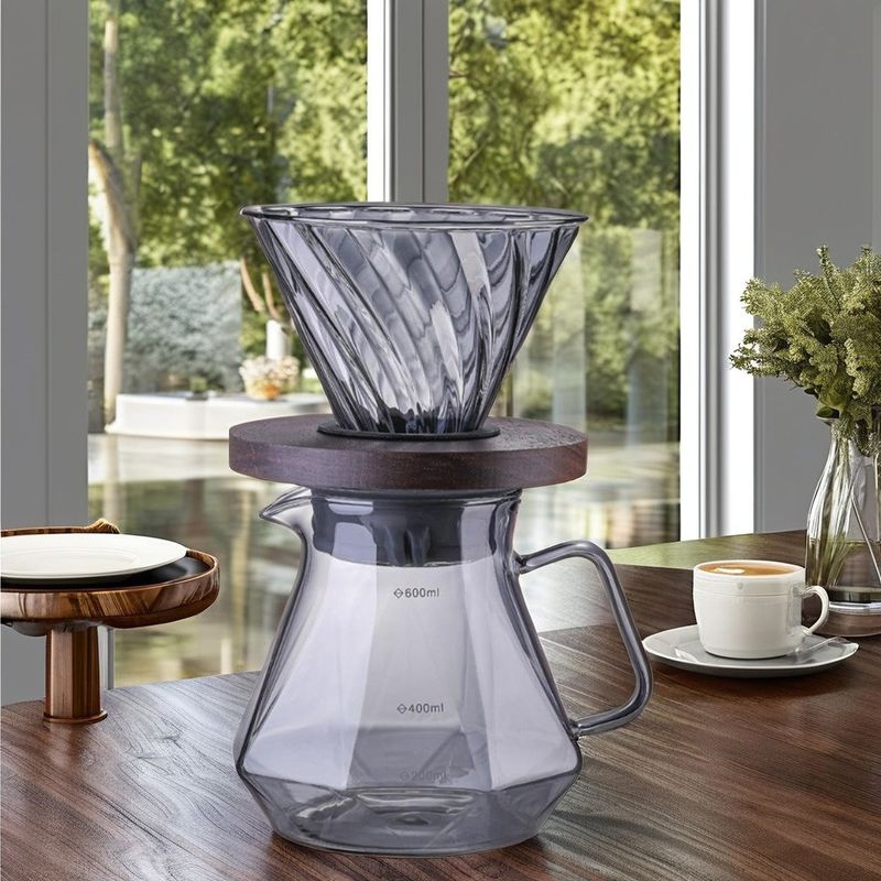 Espresso en verre à haute teneur en borosilicate Verser sur le serveur Coupe à filtre résistant à la chaleur Urne à café et thé