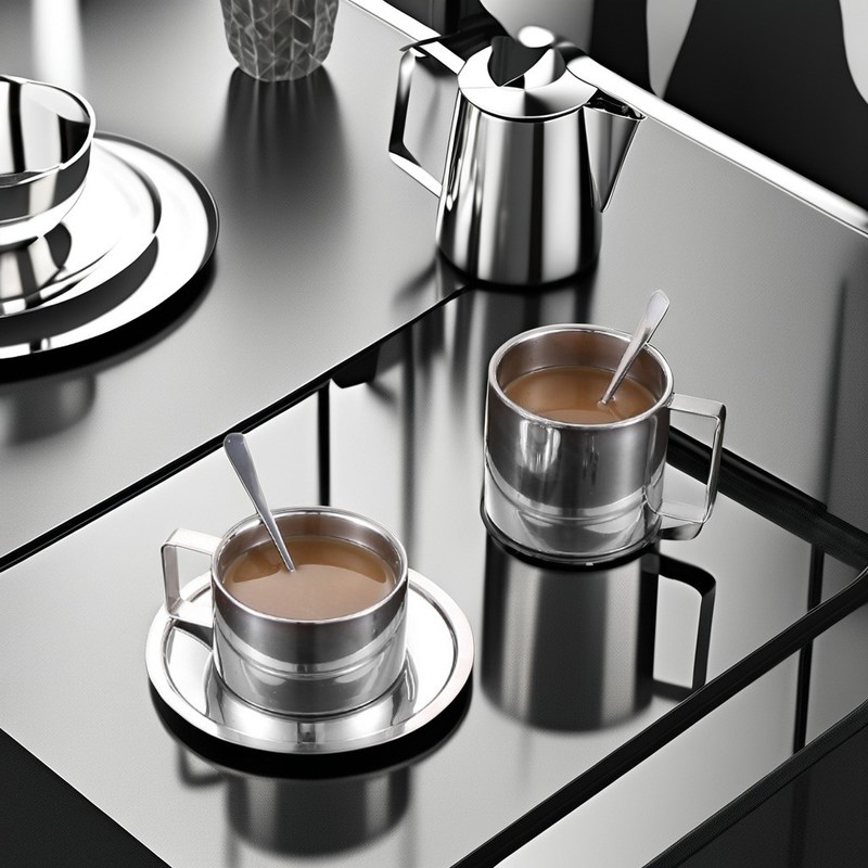 Set de tasse de café en céramique en acier inoxydable 304 avec plateau de cuillère réutilisable durable et tasse à lait