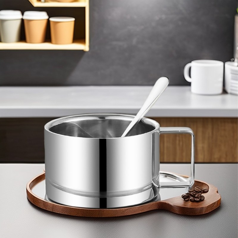 Équipement de café Elegant 304 en acier inoxydable et en céramique Set tasse avec plateau cuillère