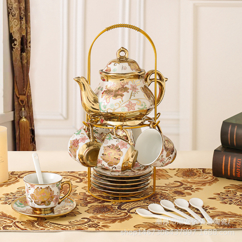 Un ensemble de thé en céramique de luxe de style européen avec 6 tasses et une boîte cadeau en porcelaine