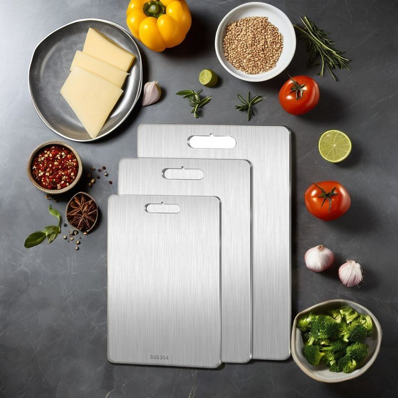 Planche à découper à double face en acier inoxydable et bloc de coupe en bambou pour ustensiles de cuisine durables
