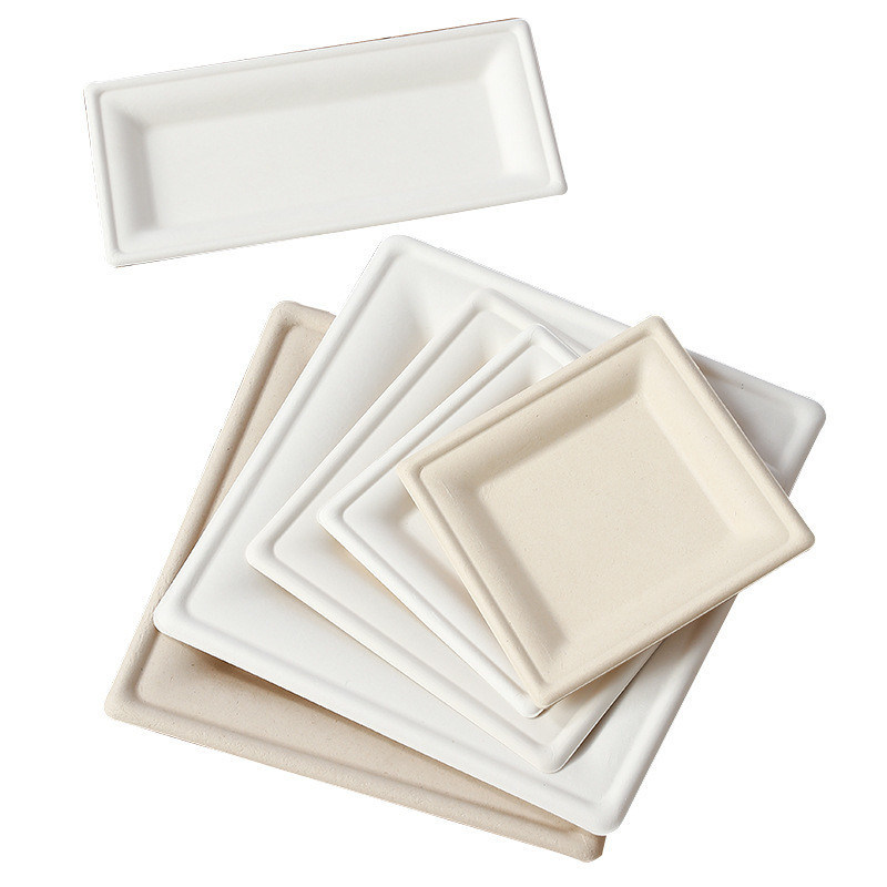 Couleur naturelle Disposable de la canne à sucre Bagasse plaques en papier pour les aliments avec tous les accessoires