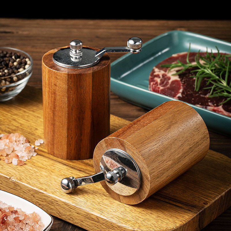 Moulin à graines de lin à manivelle pour ménage à couleur réglable en bois naturel avec moulin à sel et poivre rechargeable