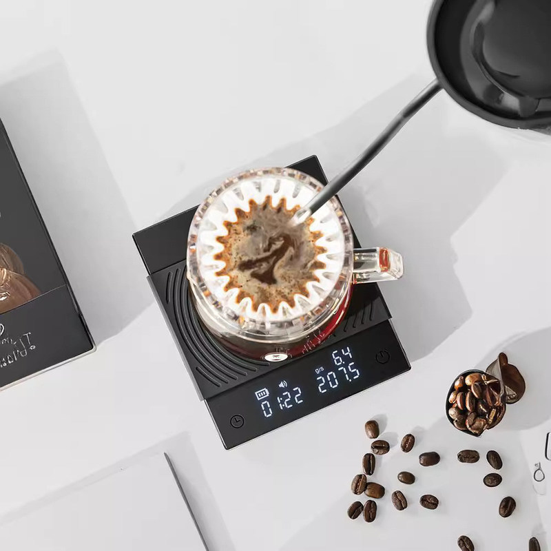 Balance de café et de bar à fruits noire de 2 kg à miroir multifonctionnelle avec plateau de balances