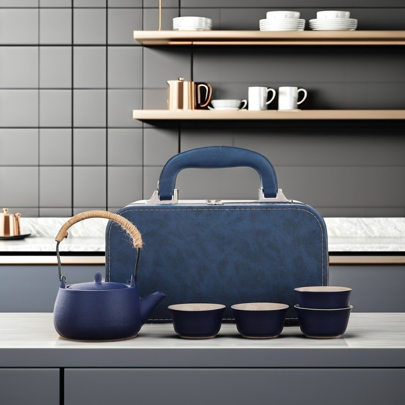 Ensemble de plateaux de thé en céramique durable avec tasses de thé réutilisables portables et logo personnalisable