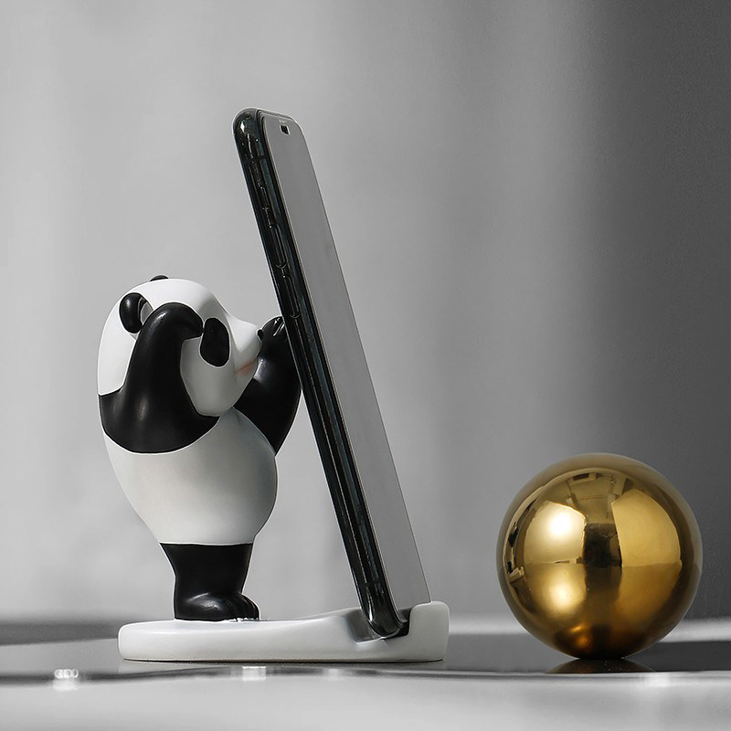 Stand de style art déco à thème panda en résine de bambou réglable pour téléphones et tablettes